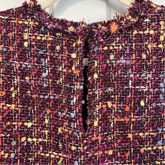 Zara Boucle High Low Peplum Top Short Sleeve Purple Multicolor Raw Edge Fringe S - Picture 7 of 13